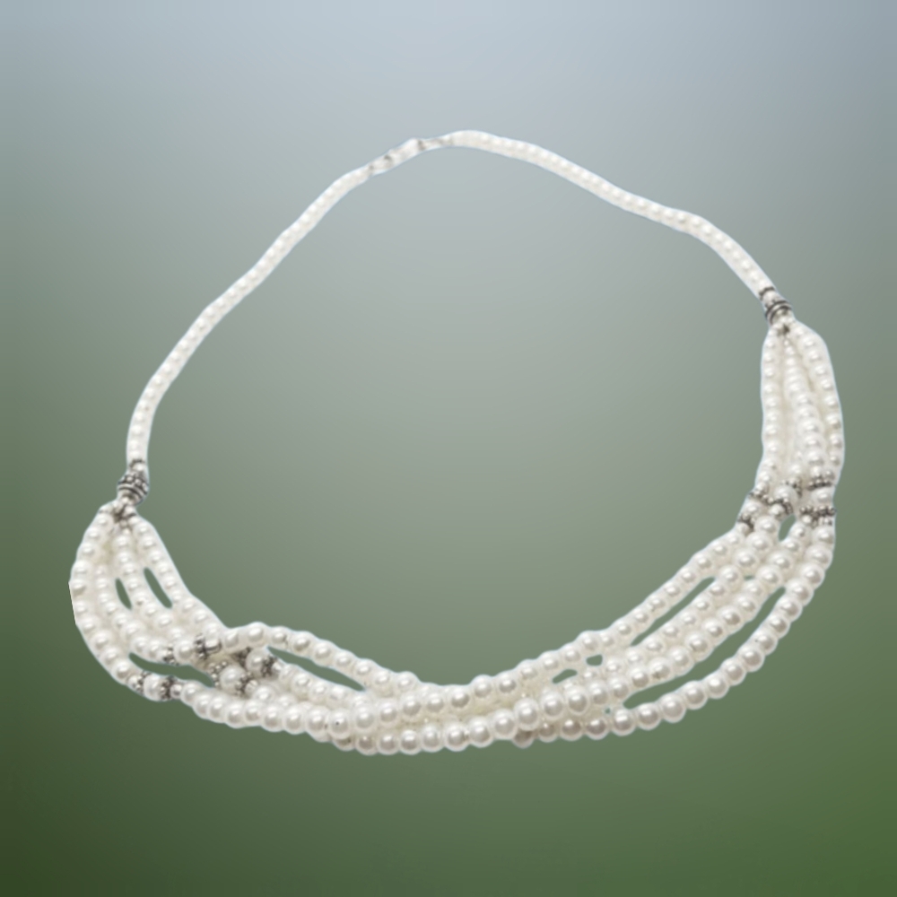Faux Pearl Triple-Strand Necklace – Silver Tone Accents, 24"